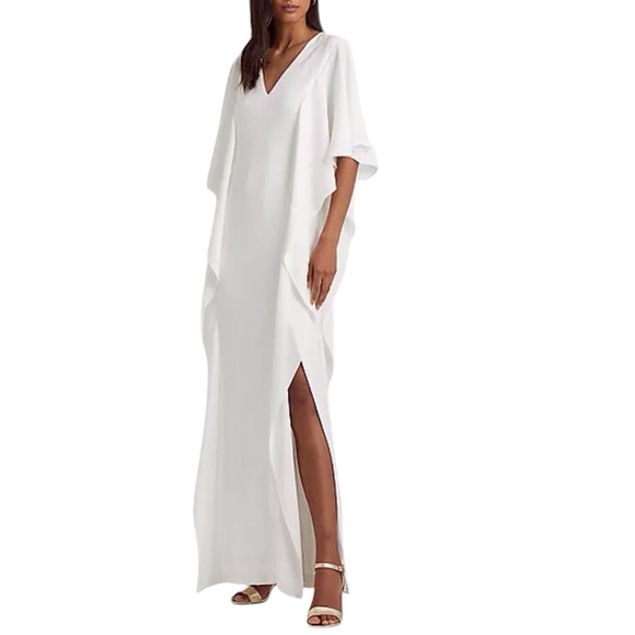 Lauren Ralph Lauren Dresses & Skirts - Lauren Ralph Lauren Georgette Caftan Gown White V-Neck Size 2